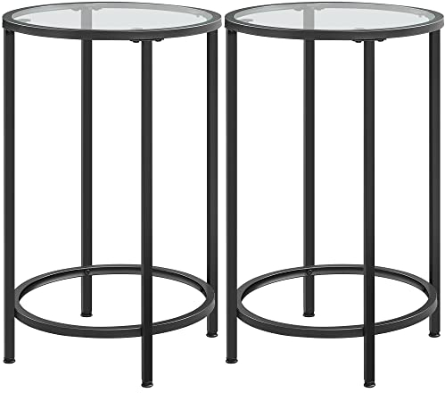 Yaheetech Lot de 2 Table d’Appoint, Bout de Canapé Ronde en Verre trempé, Cadre en métal, Table Console, Table de Chevet pour Salon Chambre 40,5 cm Noir