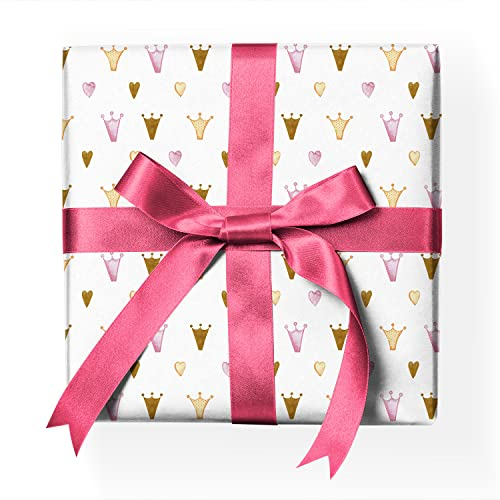 Kartenkaufrausch Aquarell Prinzessin Geschenkpapier Set Hochwertiges hübsches Dekor-Muster-Papier mit Kronen zum verpacken Geschenk einpacken scrapbooking, basteln weiß Format: 32 x 48cm, 4 Bogen
