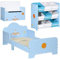 ZONEKIZ 3PCs Kids Bedroom Furniture Set with Bed, Toy Box Bench, Storage Unit with Baskets, Space Themed, for 3-6 Years Old, Blue