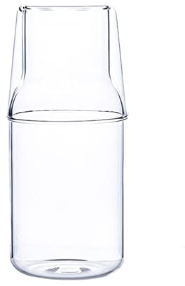 Nachttisch-Wasserdekanter-Set mit Glas-Set, Klare Wasserkaraffe mit Glasbecher für Den Nachttisch Im Schlafzimmer, Wasserkrug-Set, Mundwasserflasche aus Dickem Glas für das Heimbüro (500 Ml)