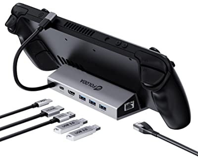 FOLODA Docking Station per Steam Deck, 6 in 1 Hub Dock con Gigabit Ethernet, 4K @60Hz HDMI, 3 USB 3.0, 100 W Speed Charging Port Compatibile con Valve Steam Deck, TV e altri dispositivi
