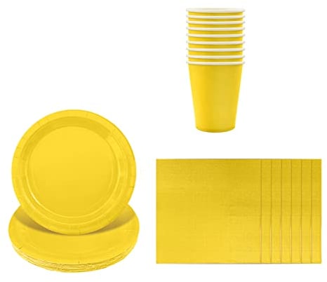 Solid Color Yellow Tableware Set Decor,20 Paper Napkins 16 Paper Cups 16 Paper Plates in Yellow,Disposable Paper Tableware Birthday Decorations for Him,Her,Men,Women,Adults Party,Kids Party