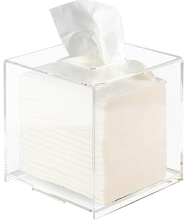 EFUTURETIME Taschentücher Box, 14 * 14 * 14cm, Kosmetiktücherbox, Taschentuchbox Acryl Wasserdicht, Magnetischer Unterseite, für Bäder, Küchen, Büros, Quadratisch, Transparent