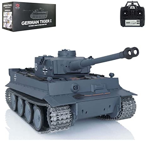 wheelfun 1/16 /RC Panzer Heng Long 3818 mit Metallketten | Deutscher Tiger I V7.0 Upgrade mit Rauch, IR-Kampf, Airsoft & 340° drehbarem Turm