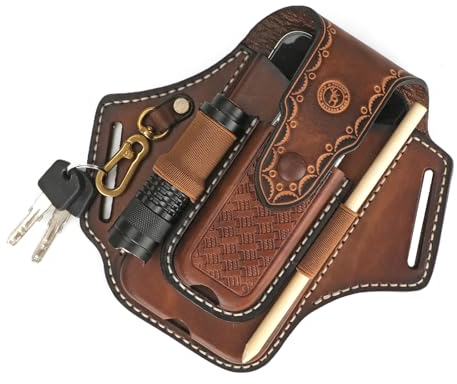 Tourbon Multitool-Lederetui für Gürtel, EDC, Taschen-Organizer, Handy-Tasche für Herren, mit Taschenlampe, Stifthalter, Schlüsselanhänger