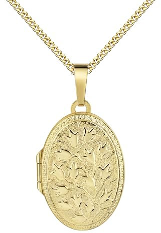 JEVELION Goldanhänger Medaillon 333 Gold ovaler Amulett Anhänger für 2 Bilder zum Öffnen für Damen mit Schmuck-Etui und Halskette Mit Halskette 925 Silber vergoldet - Kettenlänge 55 cm.