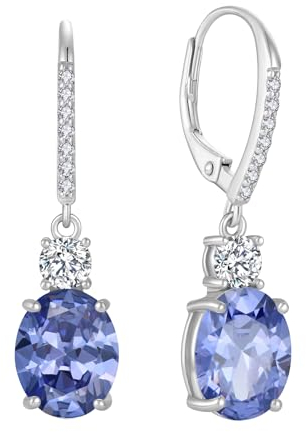 FJ Ohrringe Hängend Oval 925 Sterling Silber Tansanit Ohrringe Dezember Geburtsstein Schmuck Geschenke für Damen Frauen Mutter Freundin Mama