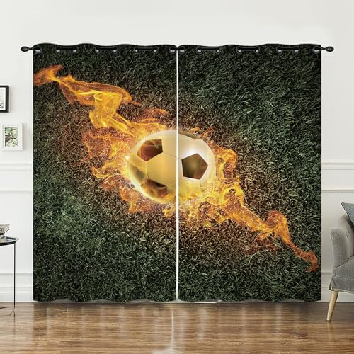 HOSIMA Fußball-Vorhänge, Ösenvorhänge, Vorhang-Set mit 2 Stück, Bunte Fußball-Bedruckte Vorhänge für Kinder-und Jugendzimmer (Fußball4 S)