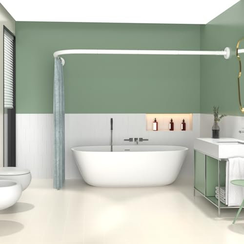 Anvuda Barre De Douche Angle, Barre Rideau Douche L Forme, Tringle Rideau Douche Blanc en Acier Inoxydable, 80 X 172 cm/125.5 X 125.5 cm Tringle Douche Angle Pour Salle De Bain Baignoire Vestiaire