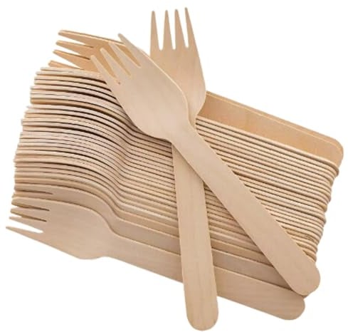 Disposable Wooden Fork, (200 Pieces) TradeProvider® Eco-Friendly Splinter Free Birchwood Cutlery Set, Food Grade for Camping, Chocolate Fondue, Dinner Party, BBQ, Ice Cream Desert, Arts Crafts