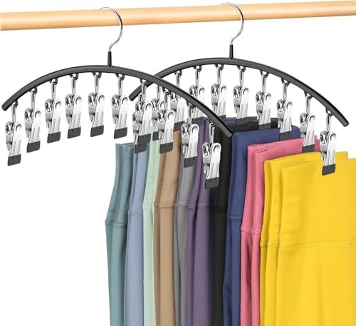 Legging-Organizer für Schrank, Leggings Kleiderbügel für Schrank, 2 Stück, Hosenbügel mit 10 Clips, platzsparende Kleiderbügel, Schrank-Organizer und Aufbewahrung für Hosen, Röcke, Schal, Leggings