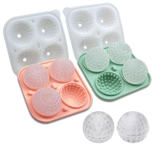 IDVVSSX 2 Pack Fun Shapes Ice Cube Trays, Golf Ball Ice Cube Mold & Prism Crystal Ball Ice Mold, Large Sphere Silicone Ice Trays for Whiskey Cocktails Bourbon, 5.3 inch, green&pink