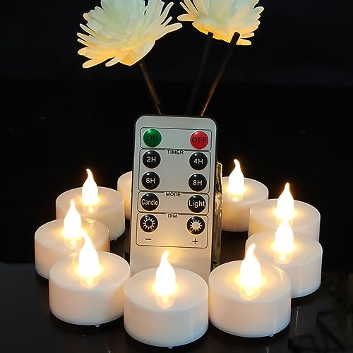 Jialine 12 Stück LED Teelichter mit Fernbedienung, LED kerzen, Teelichter, elektrische Kerze Lichter Batterie Dekoration für Halloween, Party, Weihnachten, Ostern, Hochzeit (Warmweiß)