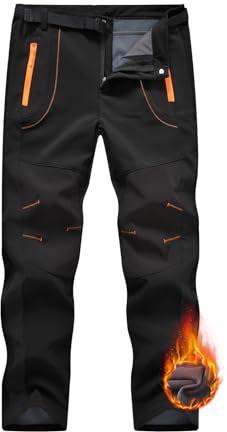 Rdruko Softshellhose Herren Winter Skihose Wasserdicht Winterhose Gefüttert Outdoor Thermohose Verdickte Wanderhose für Skifahren Wandern Camping (Schwarz, L)