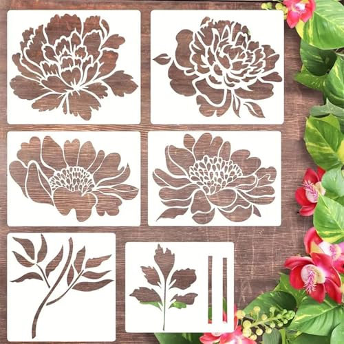 6er Set Gartenzaun Große Blumenschablonen - 2024 Neue Riesige Wiederverwendbare Florale Schablonen DIY Dekoration für Holz, Wände, Sonnenblumen Hofsprühfarbe, Bastelschablonen