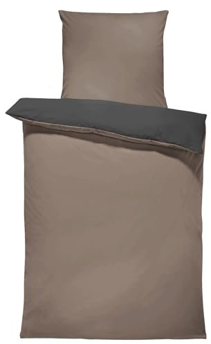 one-home Uni Wende Bettwäsche Einfarbig Mikrofaser Garnituren Bettbezüge Unifarben Reißverschluss (Taupe braun/anthrazit, 4 teilig 135x200 cm)