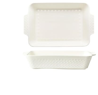Hornear Lasaña Cuenco for hornear, bandeja for asar arroz al horno con queso, cerámica grande for el hogar, bandeja for asar en horno microondas Rectangular de doble oreja Plato para lasaña(Blanco)