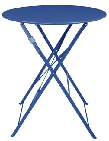 Bolero Perth Pavement Style Round Table - Dark Navy | Folds flat for quick, space-saving storage, with protective feet to prevent patio and floor scratches.