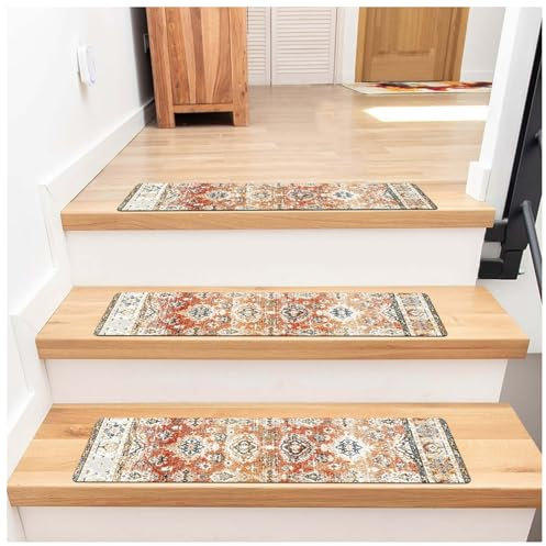 Rutschfeste Teppich-Stufenmatten mit Boho-Muster, für Holzstufen, 20,3 x 76,2 cm, 10 Stück