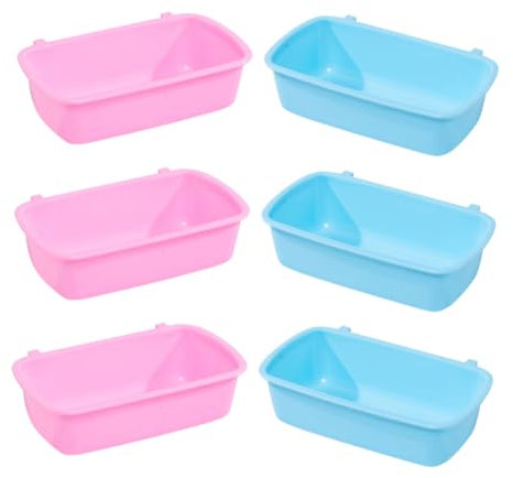COLLBATH 6pcs Hamster Food Bowls and Water Containers Hanging Feeder for Small Animals Plastic Pink and Blue Suitable for Hamsters Gerbils and Guinea Pigs