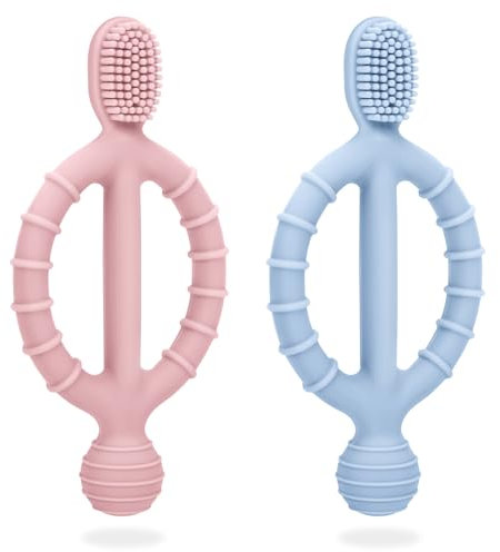 CLDY Baby Beißspielzeug, kauspielzeug baby, beißstab baby, 2 Stück Kinderzahnbürste Zahnungshilfe, Beißring aus Silikon BPA-frei, wundes Zahnfleisch zu stimulieren und zu massieren, ab 3 Monaten