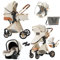 Doraystar Kinderwagen 3 in 1, Kombikinderwagen 3 in 1 mit Zwei Umkehrbaren Schiebemodi, Kinderwagen Set mit Ein-Klick-Faltdesign, Kinderwagen Komplettset Rahmen Aluminiumlegierung (V9 Creamy White)