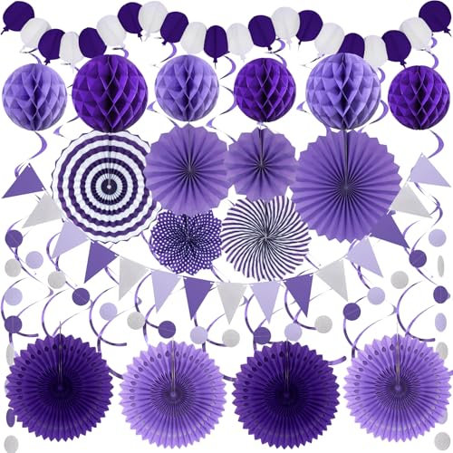 ZERODECO Lila Party-Dekorationen, Geburtstags Party, einfache Zusammenstellung Papierfächer Wabenkugeln für Lesbenparty Baby-Shower Brautjungfern-Duschen und Hochzeits-Party-Dekorationen
