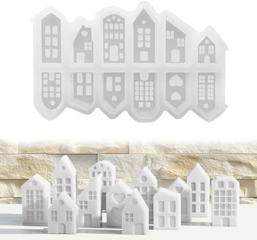 HIKLINK Silikonformen Gießformen Häuser, 12 Stück Silikonform Mini Häuser Haus, Silikonformen Ostern Giessformen Silikon, DIY Gips Zum Gießen Gießformen Ostern Silikon Gießform Häuschen