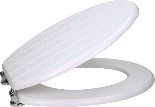 Affine® Toilet Seat Matt White Grooved Wood Round Wooden Bottom Fitting Fixings Traditional Bathroom Durable Hinges Easy Clean Seats for Toilets