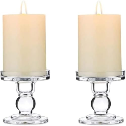 Huiyiwert 2 Stück Kristallglas Stabkerzenhalter Modern Klarglas Kerzenhalter Stumpenkerzen Stabkerzen Spitzkerzen Kerzenständer für Hochzeit Party Weihnachten Esstisch (8.6cm Höhe)