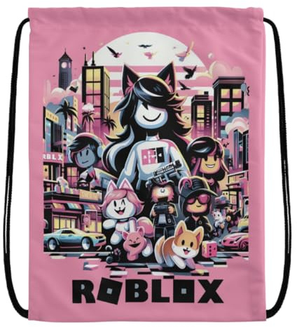EZB Ro-blox Tasche mit Kordelzug, 36 x 30 cm, Midi-Größe, vielseitig verwendbar: Sport-Kits, Fitnessstudio, Mittagessen, Urlaub, Strandtasche, lustiges, einzigartiges Design, Pumptasche, ro-blox rosa