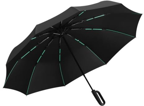 Suoumwa Automatischer Taschenschirm mit Hakengriff, Regenfest, Tragbarer Sonnenschutz für Unterwegs, Schwarz