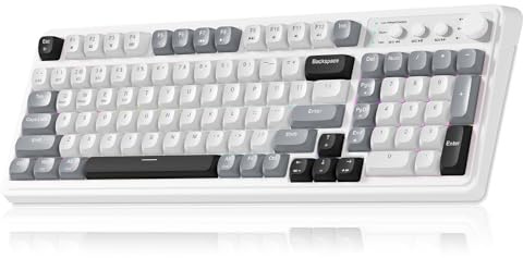 AULA 99 Wireless Keyboard, Custom Computer Keyboard, Tri-Mode Bluetooth 5.0/2.4GHz/USB-C Cute Creamy Gaming Keyboards with Number Pad, RGB Backlit Media Knob Programmable Keybaord for PC Gamer - Grey