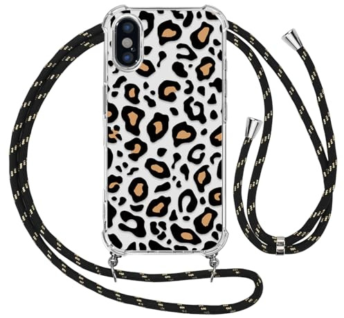 Ciciber Ttusy Handykette Hülle für iPhone X/XS mit Band, Stoßfest Durchsichtig Muster Leopard Case Weiches Silikon Schutzhülle mit Kordel zum Umhängen Necklace HandyHülle für iPhone X/XS, 07