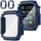 Suoman 2 Pezzi Custodia per Apple Watch Series 9/8/7 45mm Pellicola Protettiva Impermeabile HD Ultra Sottile Vetro Temperato Cover Resistente Graffi PC Protezione,Blu&Blu,45mm