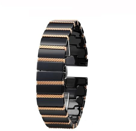 POYNMRE Cinturino in ceramica for orologio tra cinturino in acciaio inossidabile Bracciale da uomo e da donna Compatibile con C-asio Tissot Rossini Compatibile con cinturino Seiko 20mm 22mm(Black-rose
