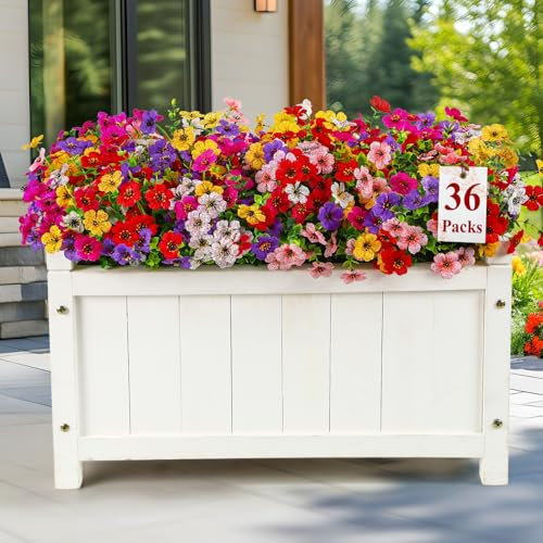 Alupssuc 36 Bundles Artificial Flowers Outdoor Decoration, Mixed 6 Colors Violet Plastic Fake Flowers Plants, for Indoor Outdoor Hanging Baskets Garden Porch Window Home Vases Wedding Farmhouse Decor