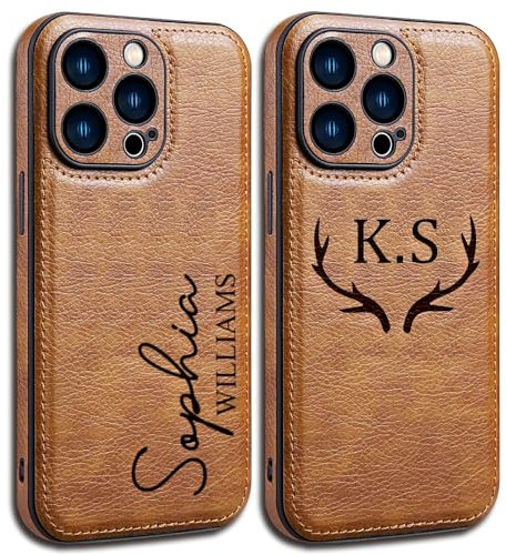 Funda Movil Personalizada para iPhone 16, 15, 14, 13, 12, 11 - Pro MAX Plus, Escritura GRABADA con LÁSER, No se Descolora, Fundas para Teléfonos Móviles de Cuero PU