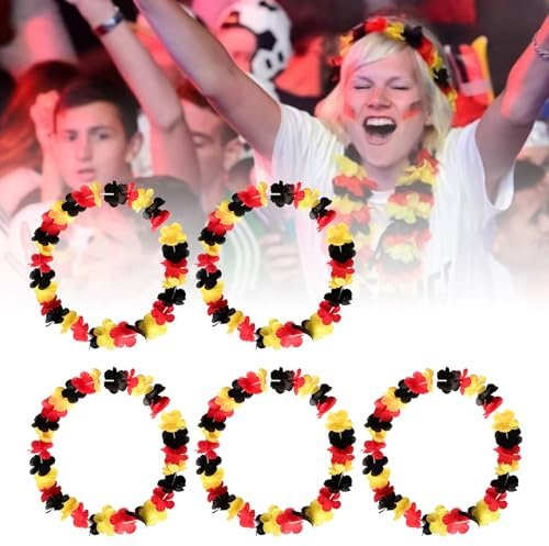 BinXiaoQin 5 Stück Deutschland Fanartikel Blumenkette Deutschland Kette Hawaii Kette Deutschland Flagge für 2025 DFL-Supercup Fußball Party Deko,Nicht-Einwegartikel Wiederverwendbare Blumenkette