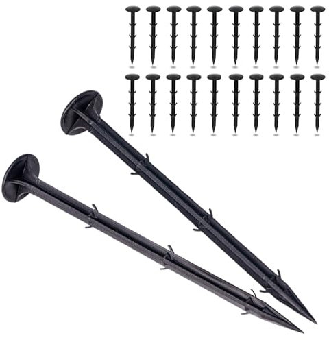 Chiodi a Terra, 100 Picchetti Lunghi 11 cm, Picchetti Molto Resistenti con Ganci in Direzione Opposta, 6 Barbe, Ancoraggio a Terra Nero, Rete per Talpe, Drenaggio, Tessuto Non Tessuto da Giardino