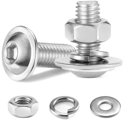 Wavanta M6 x 20 mm Bolt Flanged Button Head Socket Cap Bolt Screws,10Pcs | Nuts and Bolts 304 Stainless Steel, Allen Screws, Flat & Lock Washers, Nuts and Bolts Assortment Kit