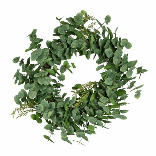 LOBERON Kranz Cranleigh ,  grün | Herbst, Blatt, Eukalyptus, Naturnahe Eukalyptus-Optik, Basis aus Rattan, Ganzjährig dekorativ