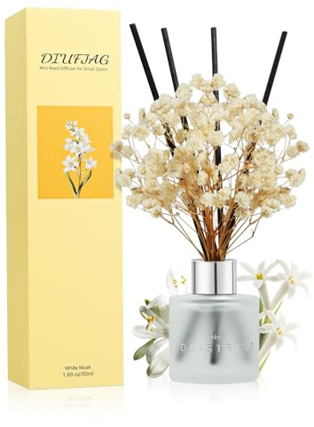 DIUFJAG Weißer Moschus Duftdiffuser 50ml mit 8 Duftstäbchen, Raumduft für Schlafzimmer Bad Büro Deko