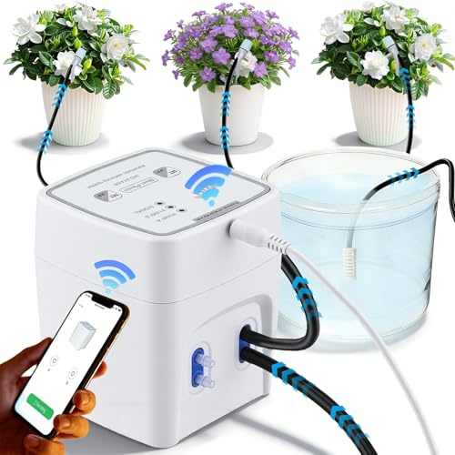 Eirolace Sistema de Riego Automático WiFi, Sistema de Riego por Goteo para Hasta 20 Plantas de Interior, Modo Automático/Manual/Inteligente, Control Remoto mediante Aplicación