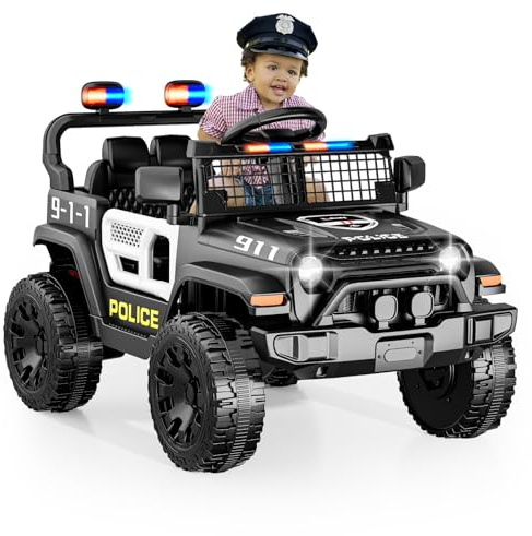TRINEAR 12V Ride on Car for Kids with Parent Remote Control, Police Black