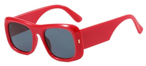 HPIRME Vintage Oversized Thick Frame Damenbrille Herren Fahrbrille Punk UV400 (Rot Grau)