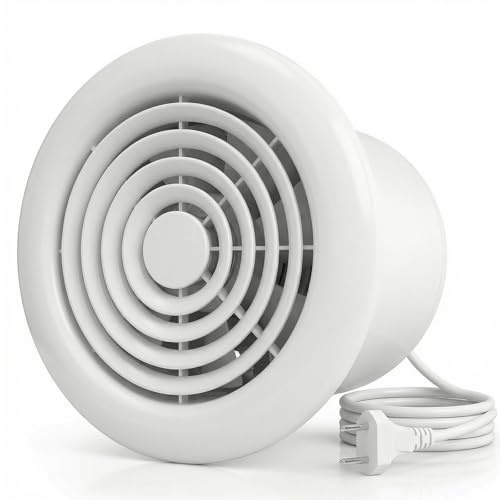 QiCrafe Extracteur d‘Air Silencieux 24dB, Ventilateur Salle de Bain 100mm, Double Roulement à Billes, IPX4 Étanche, Prise EU, Débit 100m³/h, Ventilation Efficace pour Cuisine, WC, Cave et Buanderie