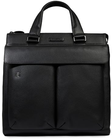PIQUADRO – Tote Bag Porta PC 13,3 in Pelle – Shock Absorber, Compatibile con AirTag® e CONNEQUI 4. – Uomo – Nero