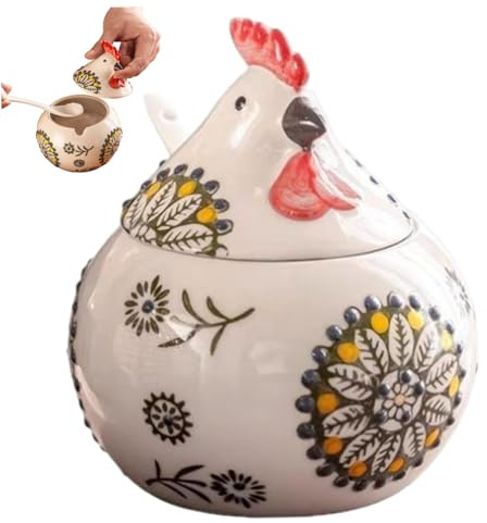 Takingup Salero con Tapa, Recipiente de azúcar y Sal en Forma de gallina, Tarro Decorativo de cerámica de Pollo para encimera de Cocina, Especias y café - Contenedor