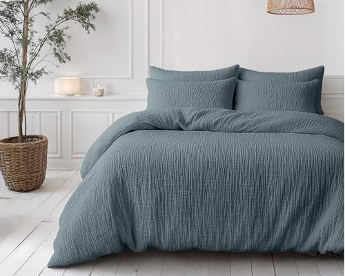 Sleeptime Musselin Bettdecke 140x200 Grün – 2in1 Bettdecke mit integriertem Bezug – 100% Baumwolle – 200 GSM Füllung – Atmungsaktive Ganzjahresdecke